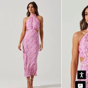 AMBRETTA FLORAL HALTER MIDI DRESS